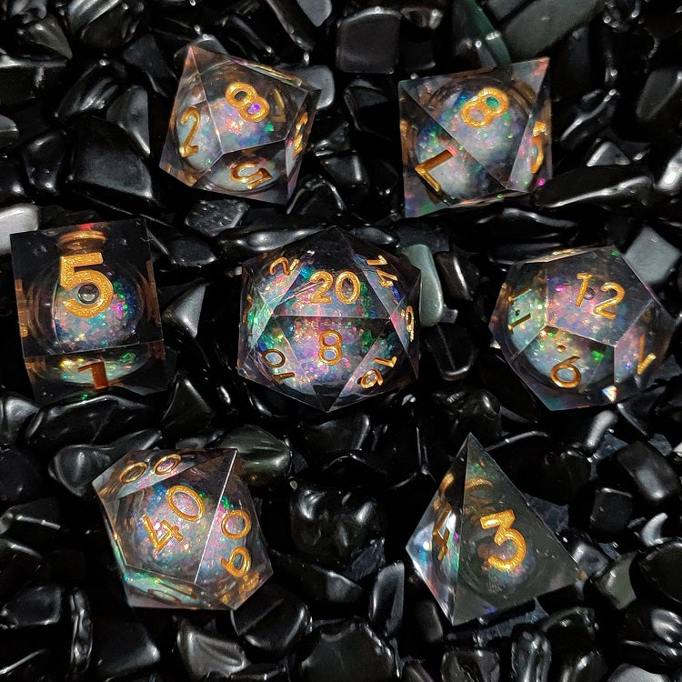 Galaxy Würfelset mit flüssigen Kern | 7-teiliges Würfelset