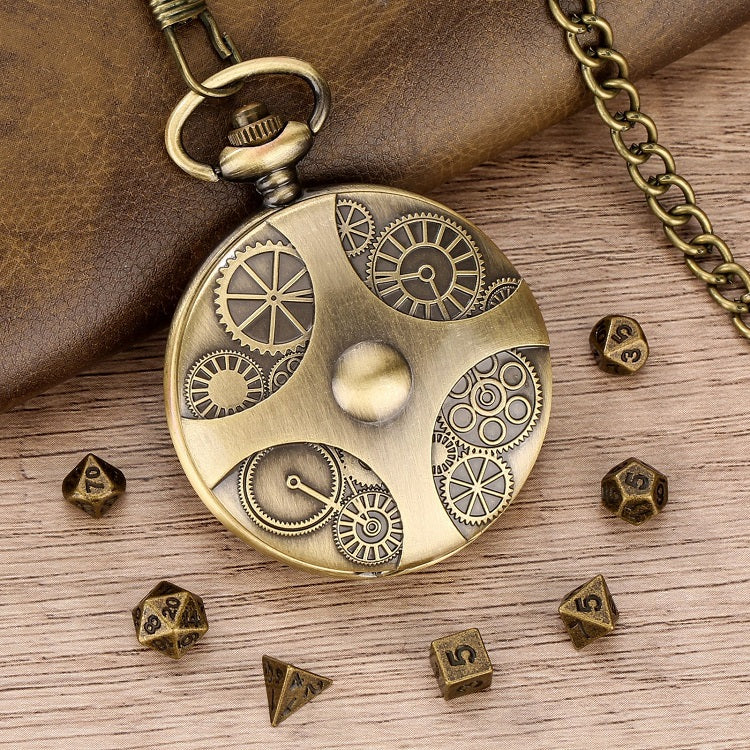 Würfel Taschenuhr - Uhrwerk Design | inkl. 7 teiliges Mini Metallwürfelset