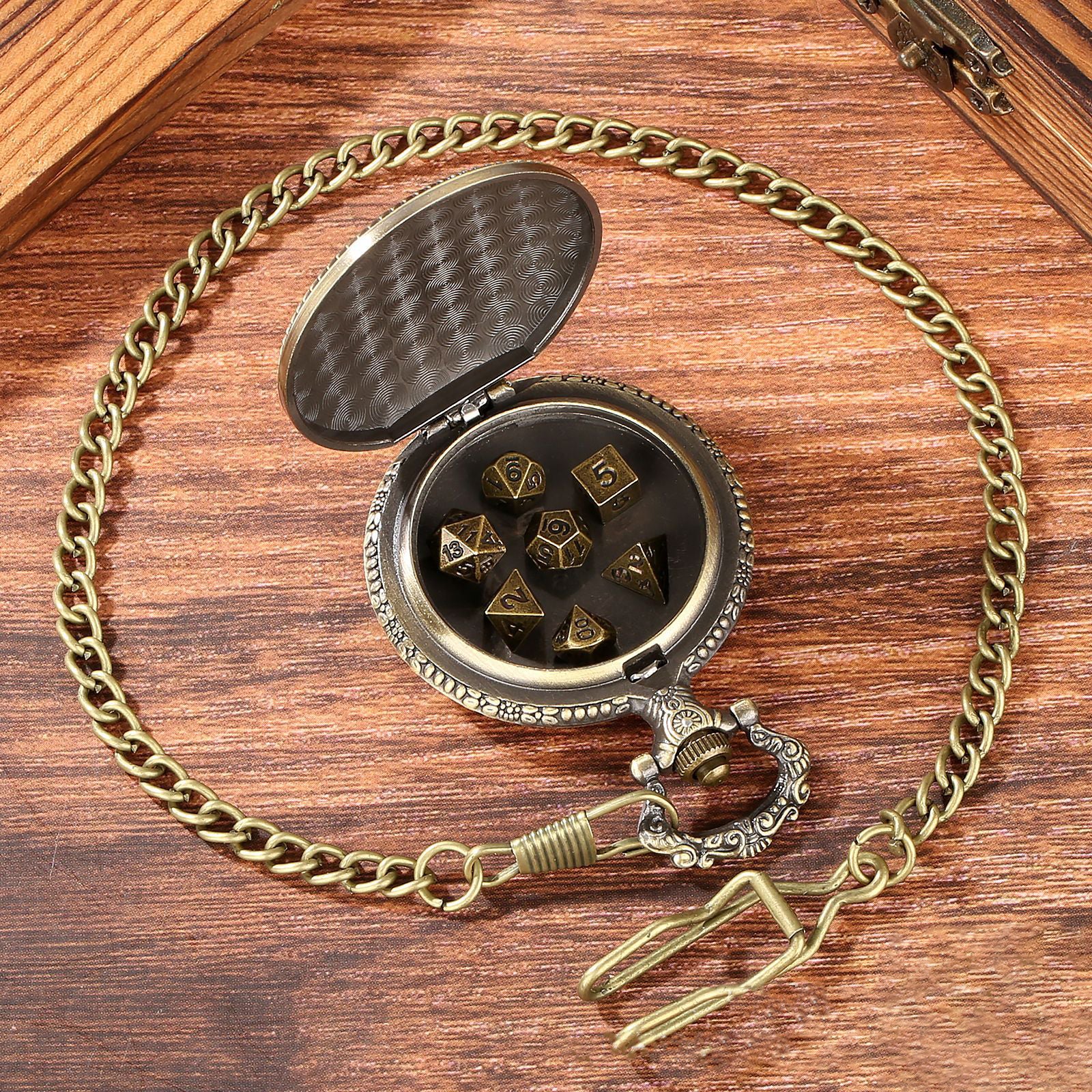 Infinity Dragon D20 - Würfel Taschenuhr | inkl. 7 teiliges Mini Metallwürfelset