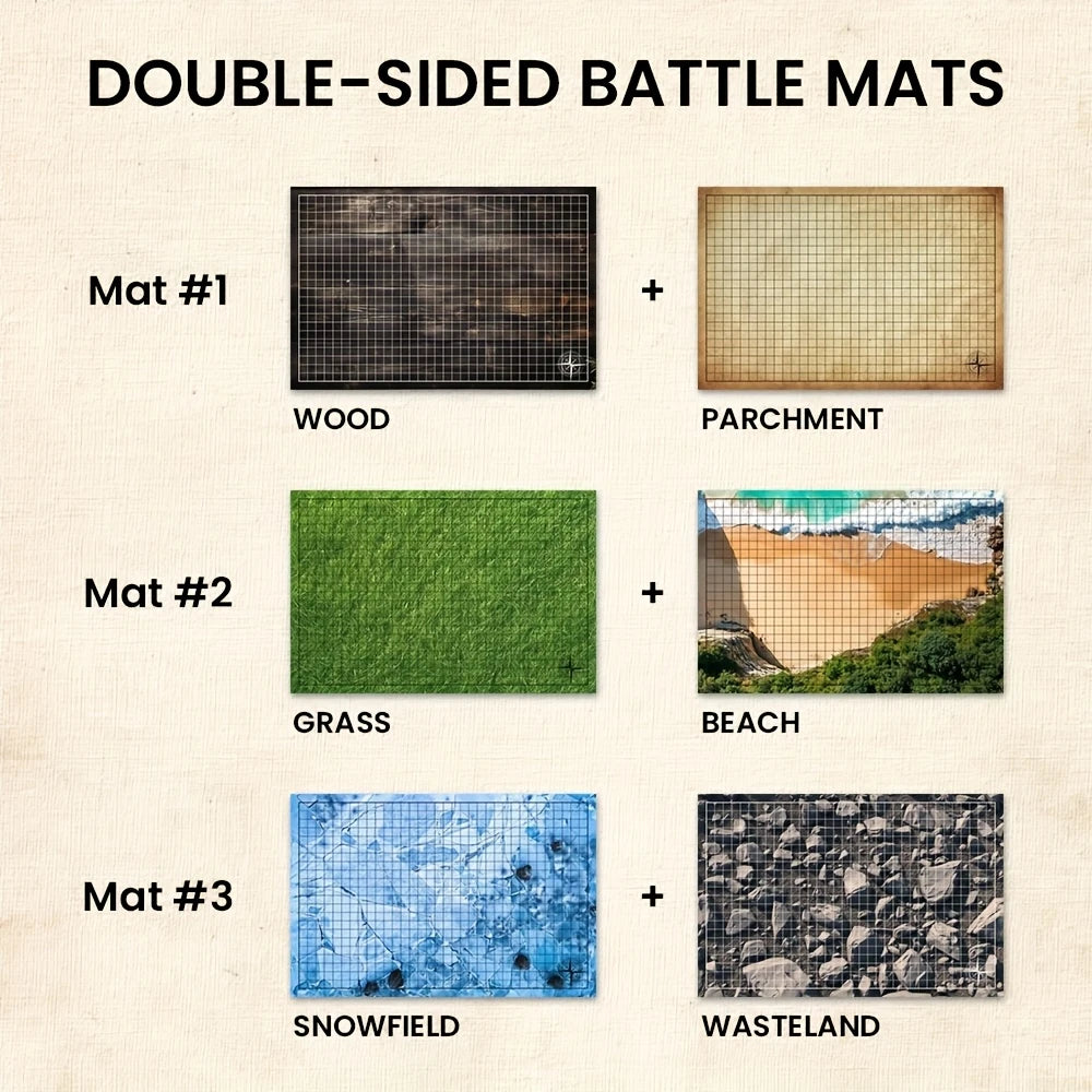 Battle Game Mats Megaset 6er | inkl. Würfelset