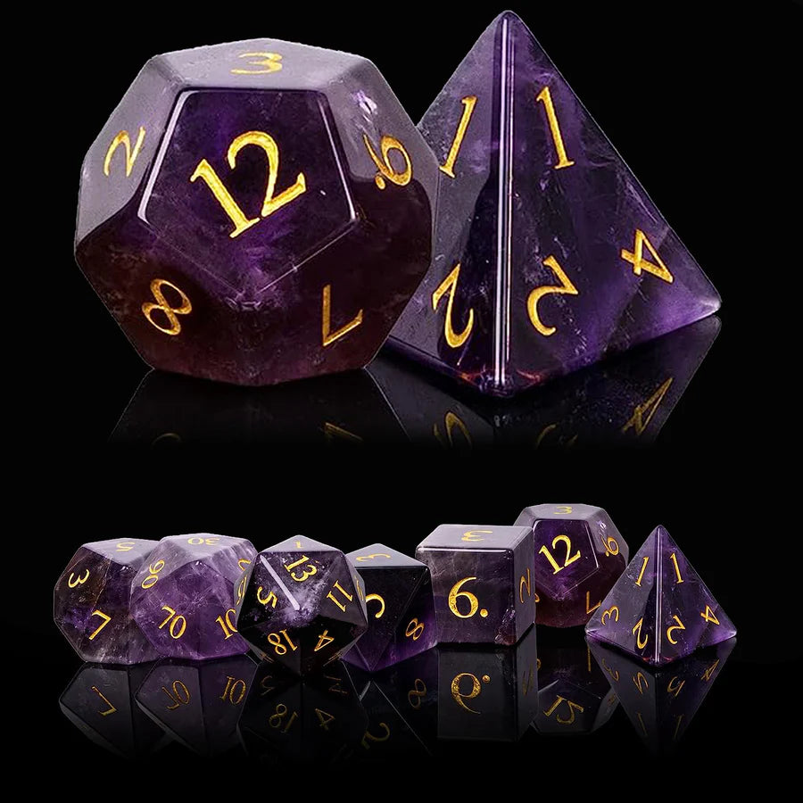 Amethyst Edelstein Würfel Set | 7-Teilig