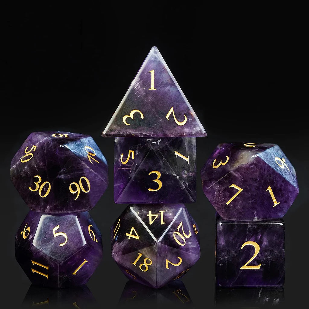 Amethyst Edelstein Würfel Set | 7-Teilig