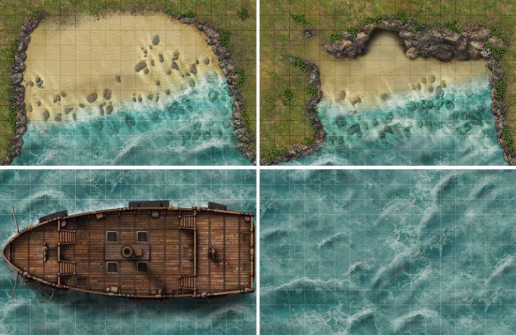 Loke Battlemats Box of Adventure RPG Maps & Tokens Coast of Dread