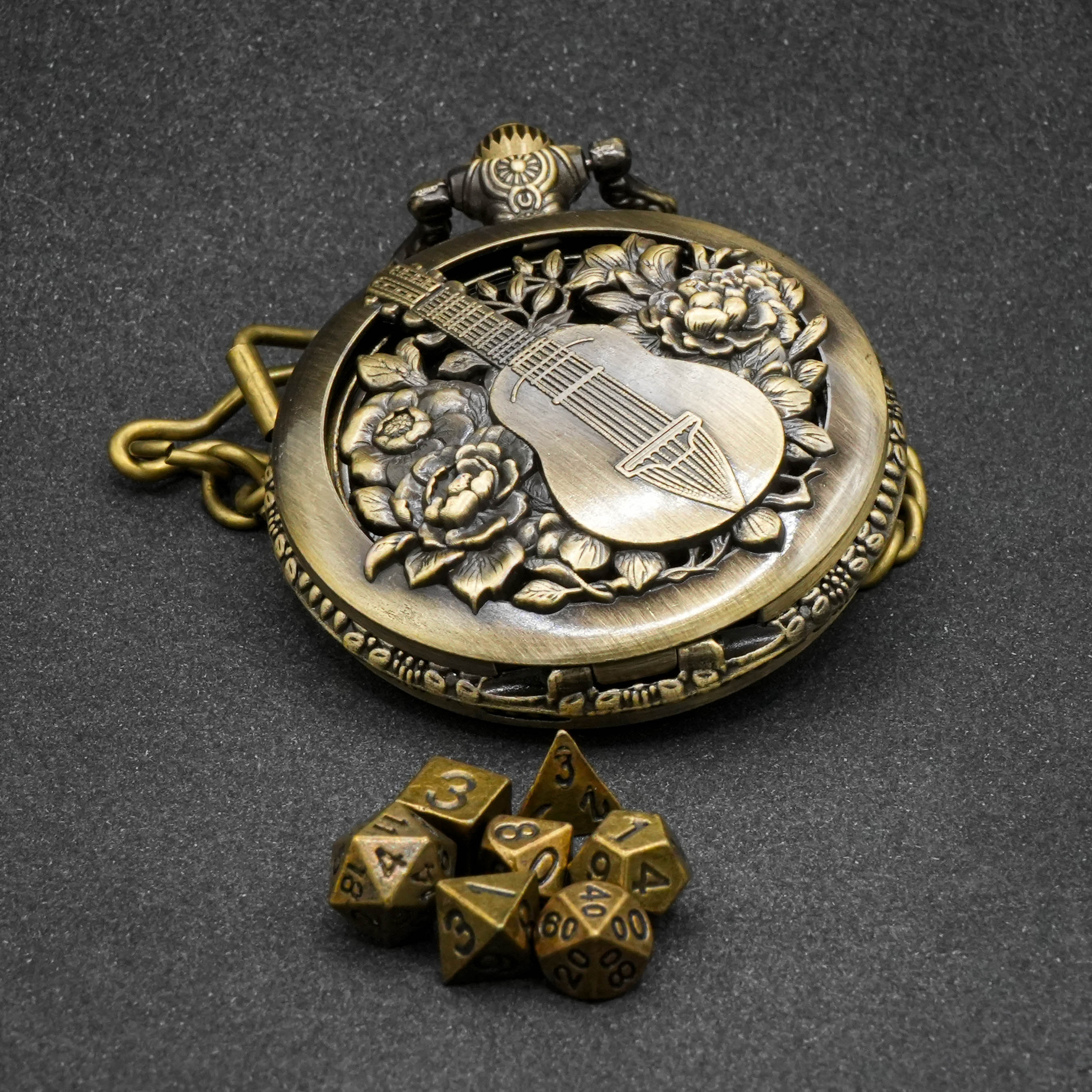 Barden - Würfel Taschenuhr | inkl. 7 teiliges Mini Metallwürfelset | Uhr