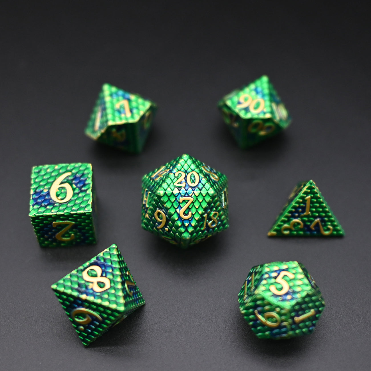 Drachenschuppenwürfelset | Metall | Grün | Dragon Scale