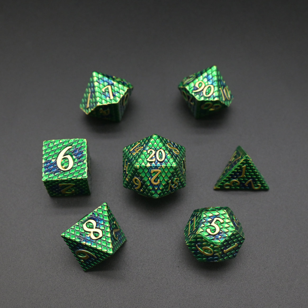 Drachenschuppenwürfelset | Metall | Grün | Dragon Scale