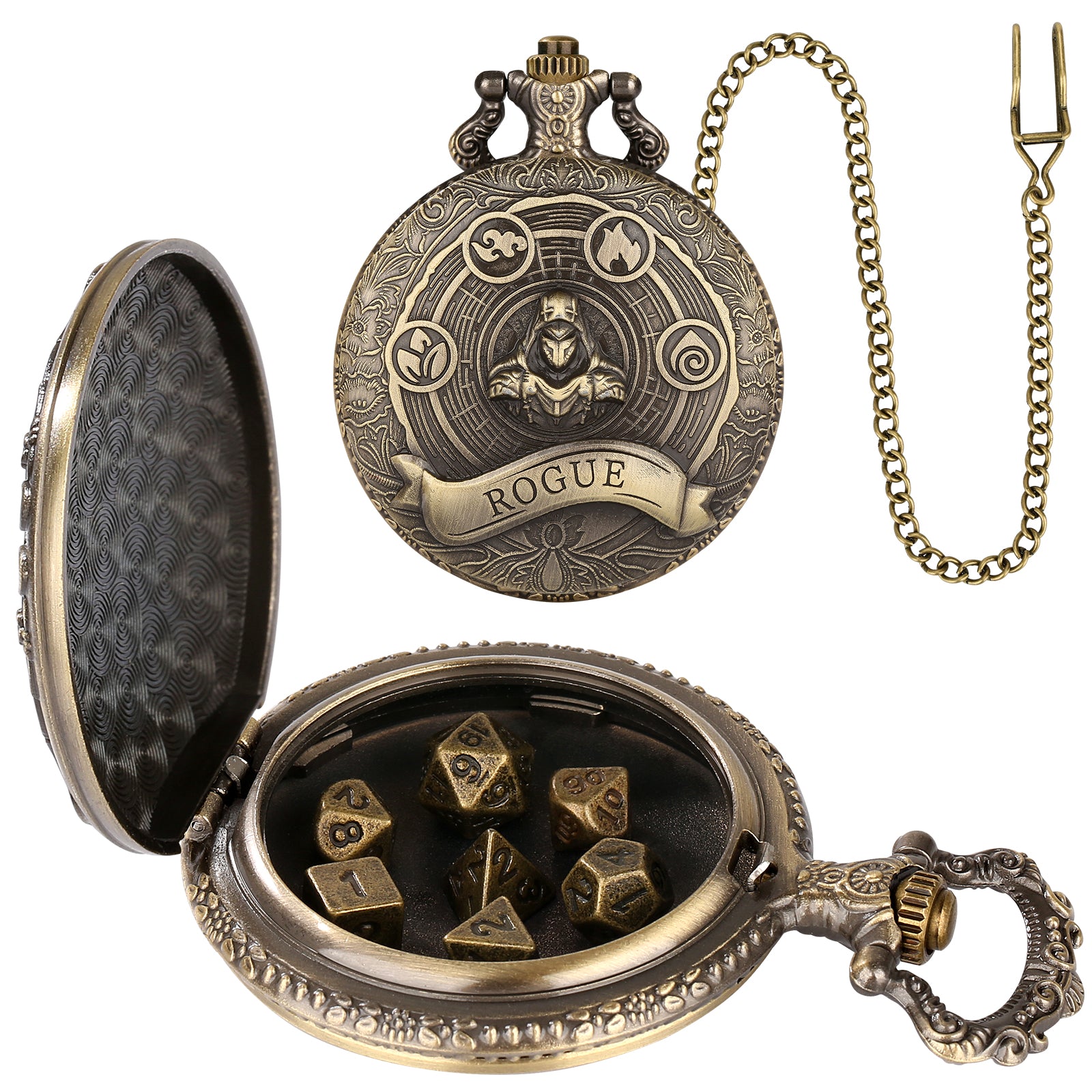 Rogue - Würfel Taschenuhr | inkl. 7 teiliges Mini Metallwürfelset
