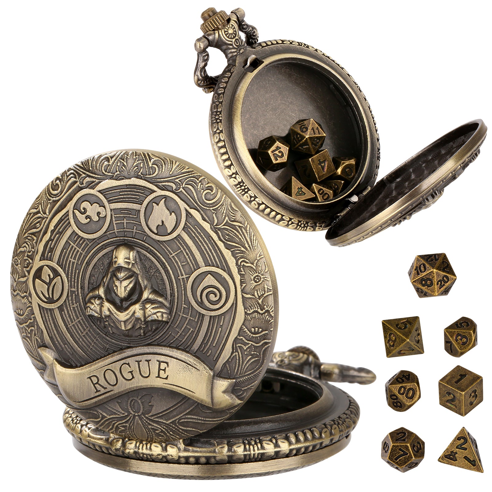 Rogue - Würfel Taschenuhr | inkl. 7 teiliges Mini Metallwürfelset