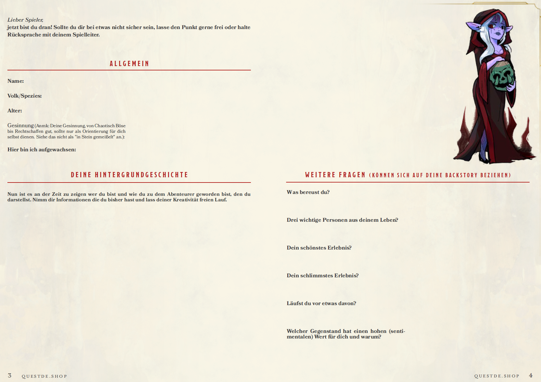 Spielleiter x Spieler Fragebogen zum Kampagnenstart by QUEST