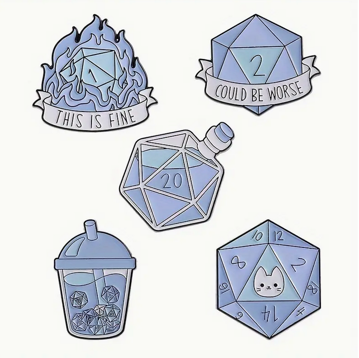 D20 Cartoon Anstecker | 5er Set