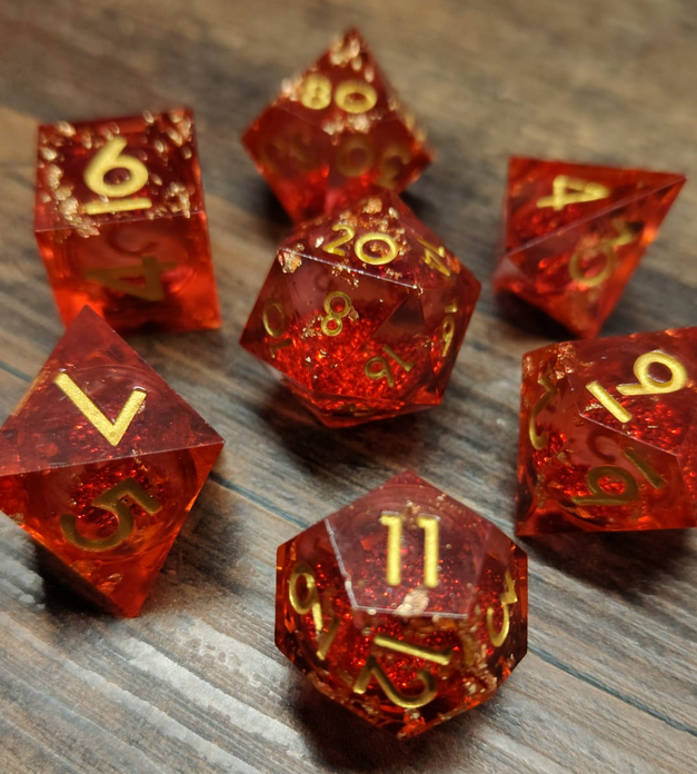 Glutstein - Diceset | 7-teiliges Würfelset + Würfelbeutel