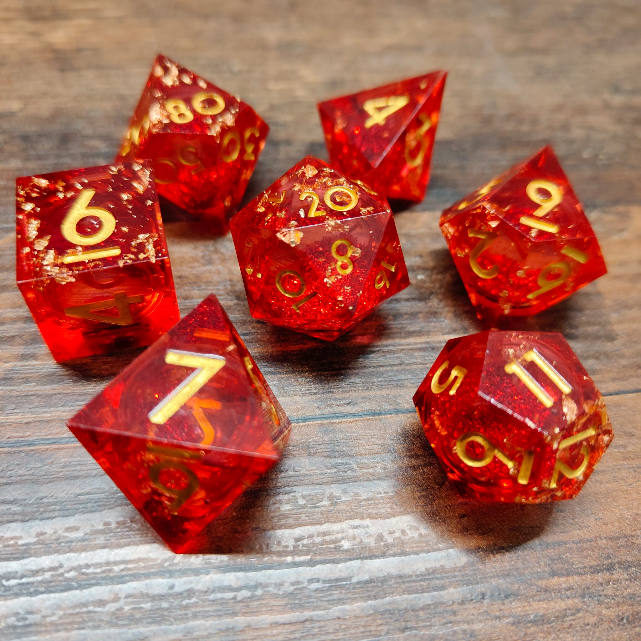 Glutstein - Diceset | 7-teiliges Würfelset + Würfelbeutel