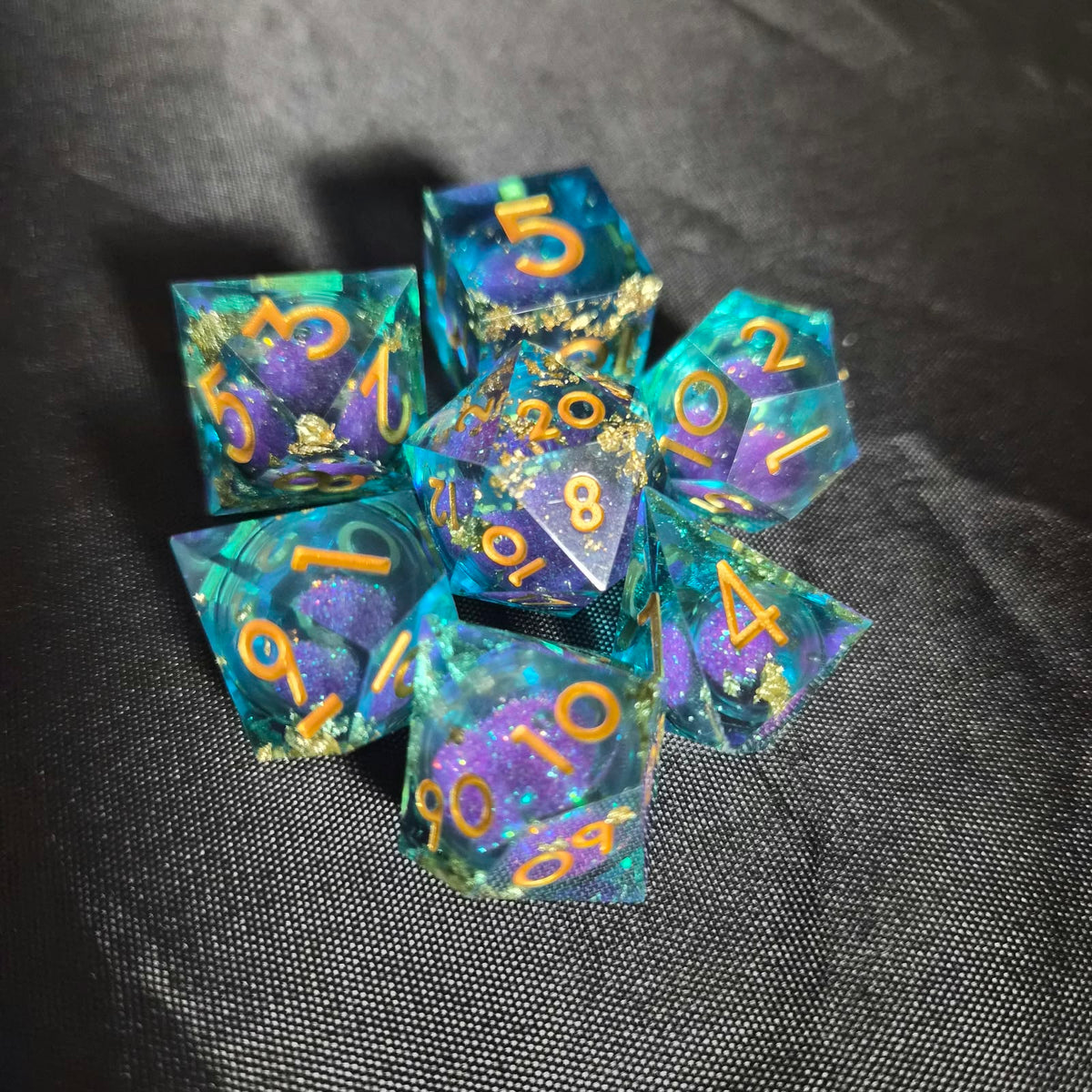 Blue Whirlpool Diceset | Flüssiger Kern Premium 7-teiliges Würfelset