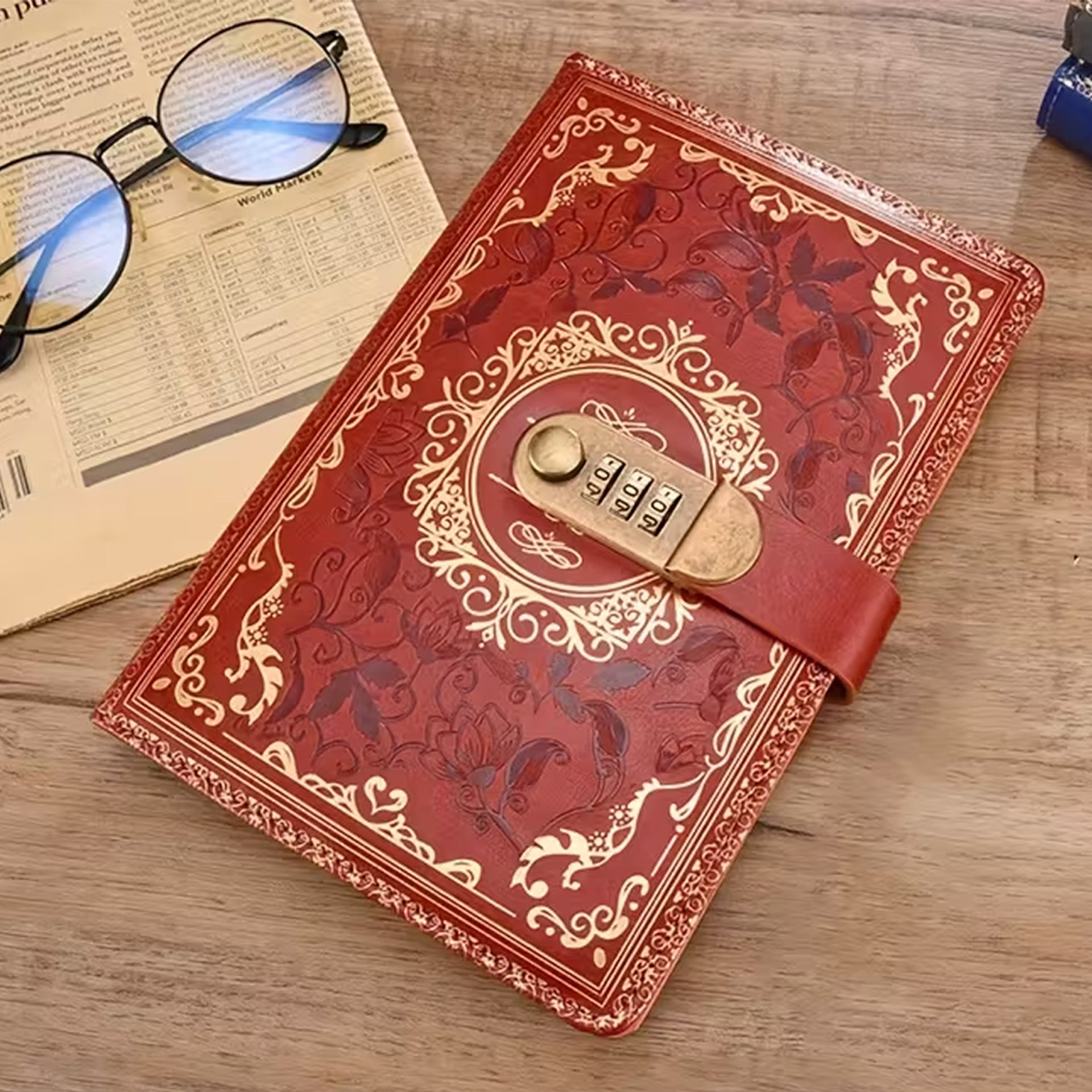 Gold-Lock Zahlenschloss Tagebuch | Mit Zahlenschloss | Kunstleder Notebook Din A5