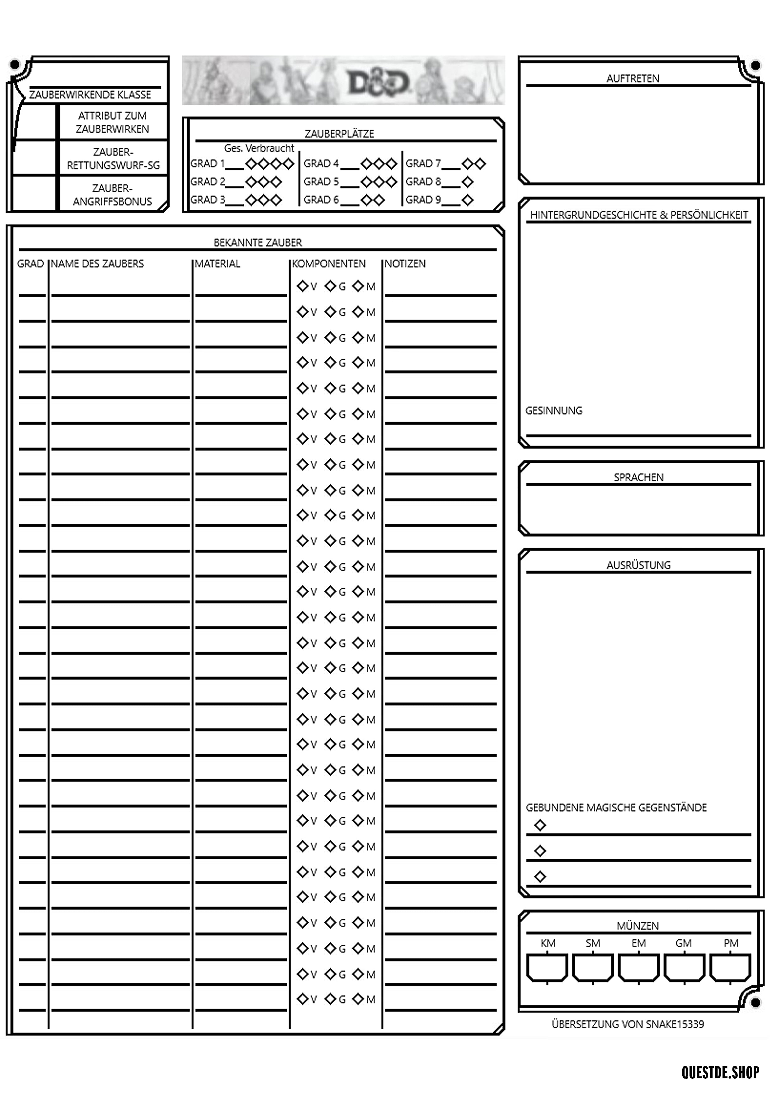 Charakterbogen D&D 2024 - Deutsche Übersetzung