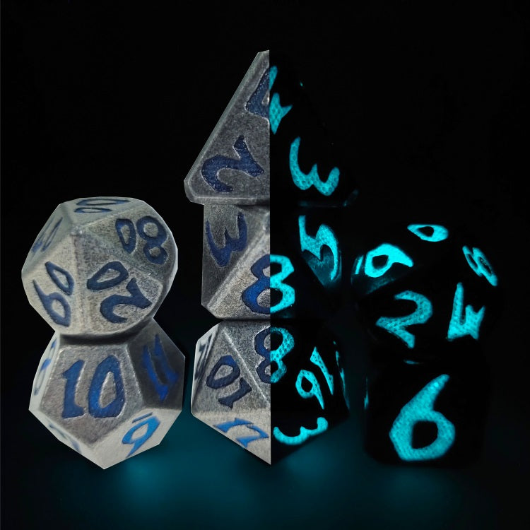 Schimmermond Würfelset | Blau-Grau | Metall