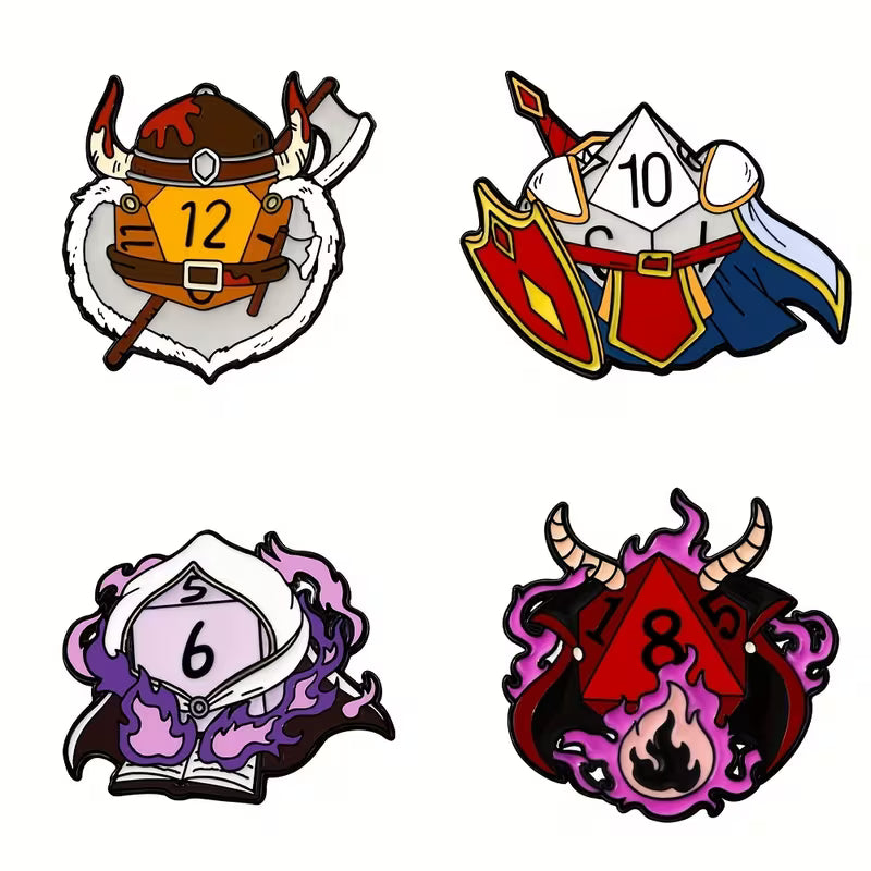 Charakterklassen Anstecker 4er Set | Barbar Paladin Magier und Hexenmeister | Emaille Pin aus Metall