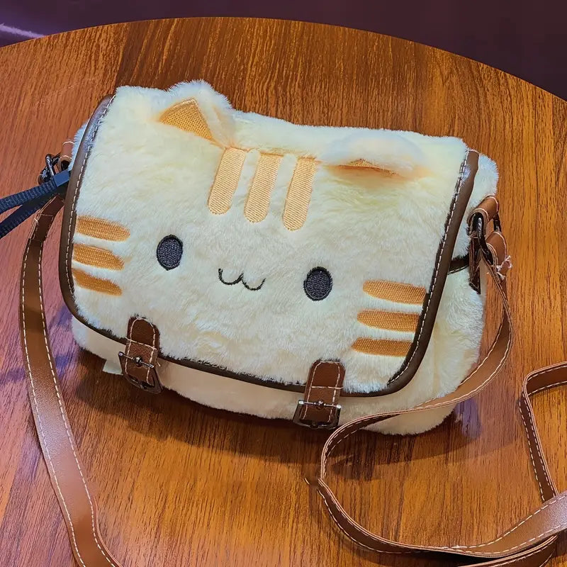Plüsch Katzen Umhängetasche | Tasche mit Stick
