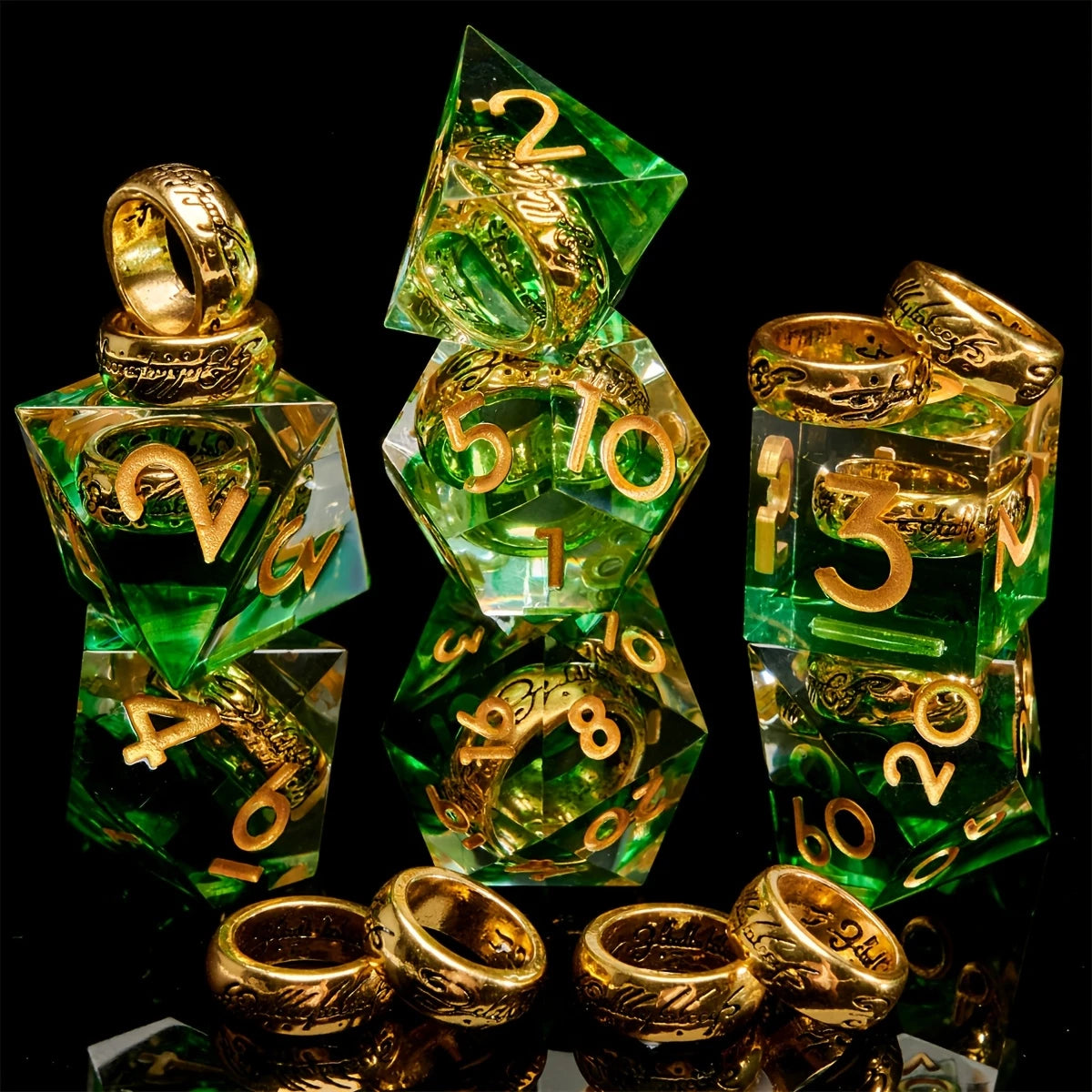 Der eine Ring | 7 teiliges Würfelset | Grün
