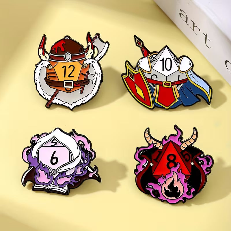 Charakterklassen Anstecker 4er Set | Barbar Paladin Magier und Hexenmeister | Emaille Pin aus Metall