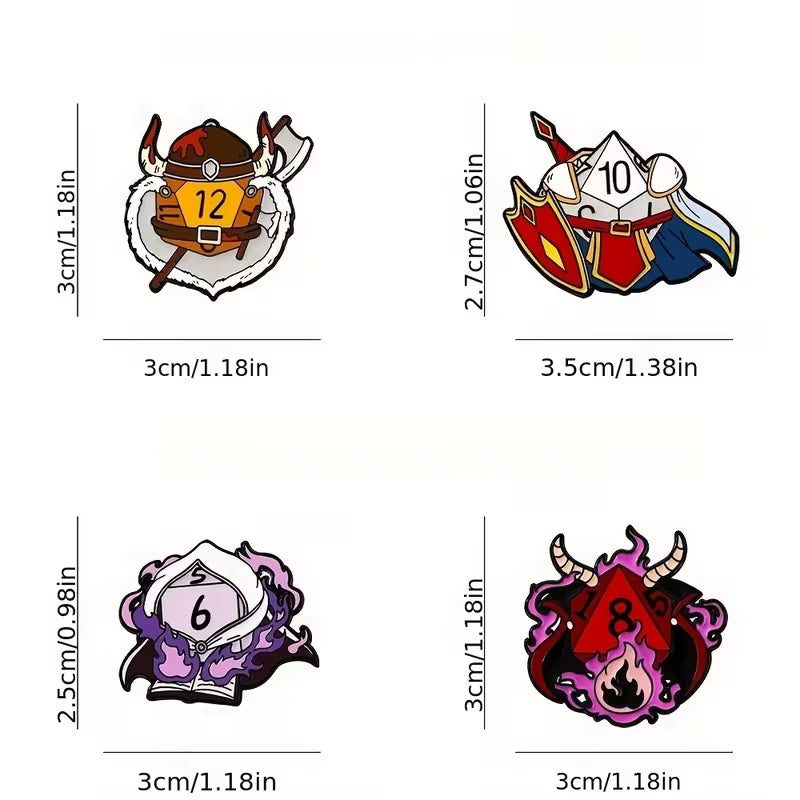 Charakterklassen Anstecker 4er Set | Barbar Paladin Magier und Hexenmeister | Emaille Pin aus Metall