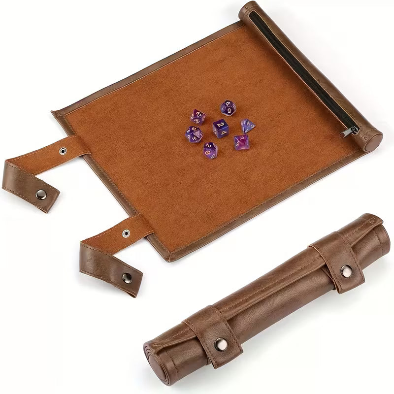 Dicetray Rolle mit Würfelfach | Würfelbox Braun PU Leder