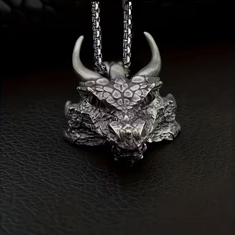 Drachenkopf Metall Kette | Silber