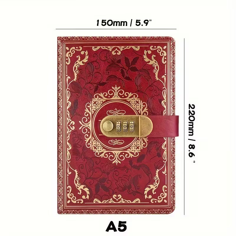 Gold-Lock Zahlenschloss Tagebuch | Mit Zahlenschloss | Kunstleder Notebook Din A5