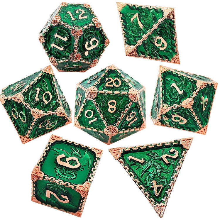 Drachen Totem Würfelset Rosé Grün | 7-teiliges Würfelset