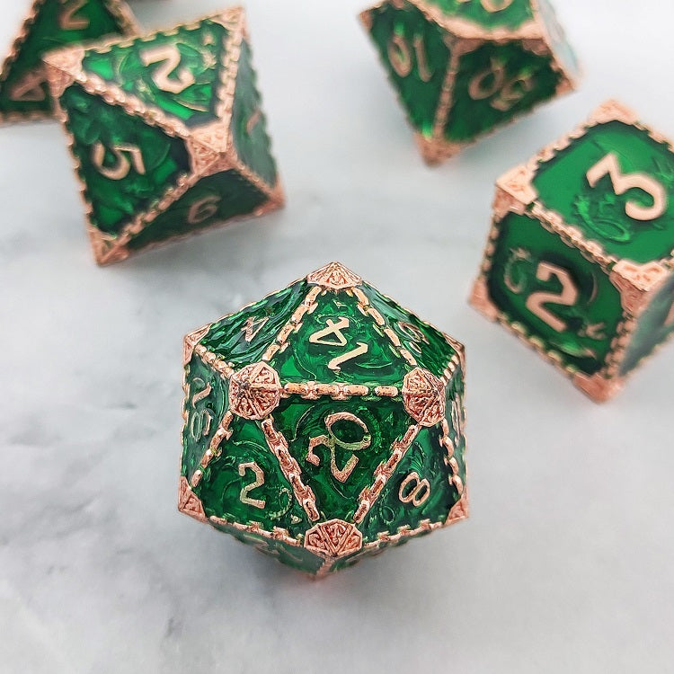 Drachen Totem Würfelset Rosé Grün | 7-teiliges Würfelset