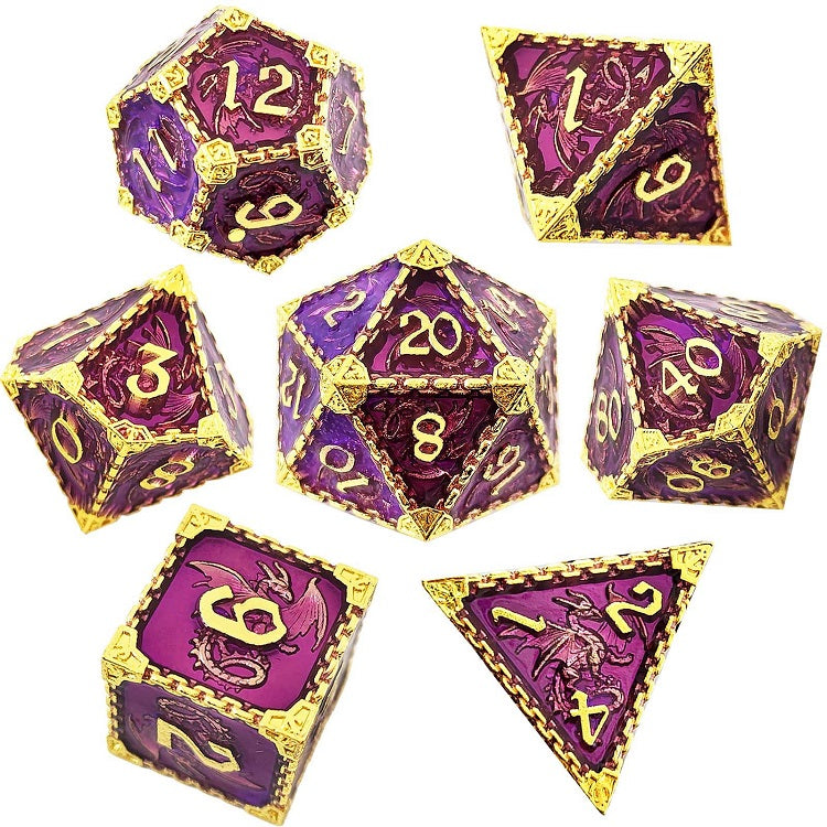 Drachen Totem Würfelset Gold Violett | 7-teiliges Würfelset