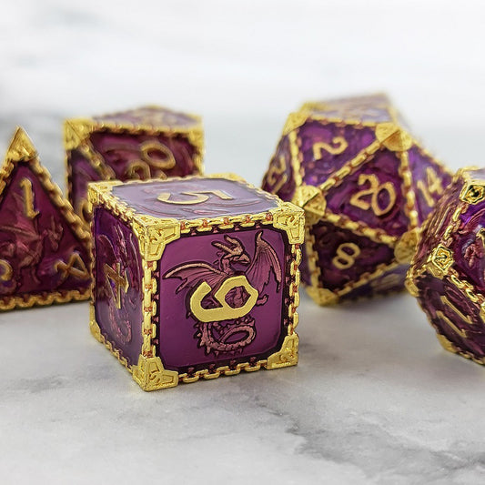 Drachen Totem Würfelset Gold Violett | 7-teiliges Würfelset