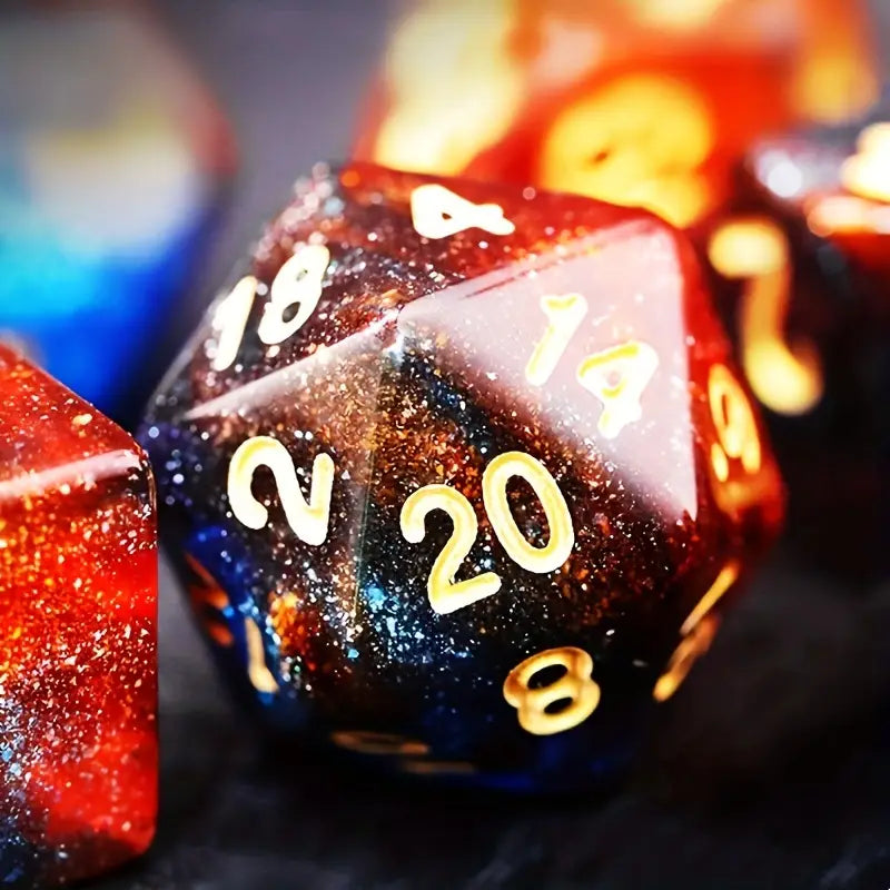Kosmischer Bernstein Diceset | 7-teiliges Würfelset