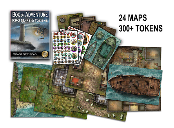 Loke Battlemats Box of Adventure RPG Maps & Tokens Coast of Dread