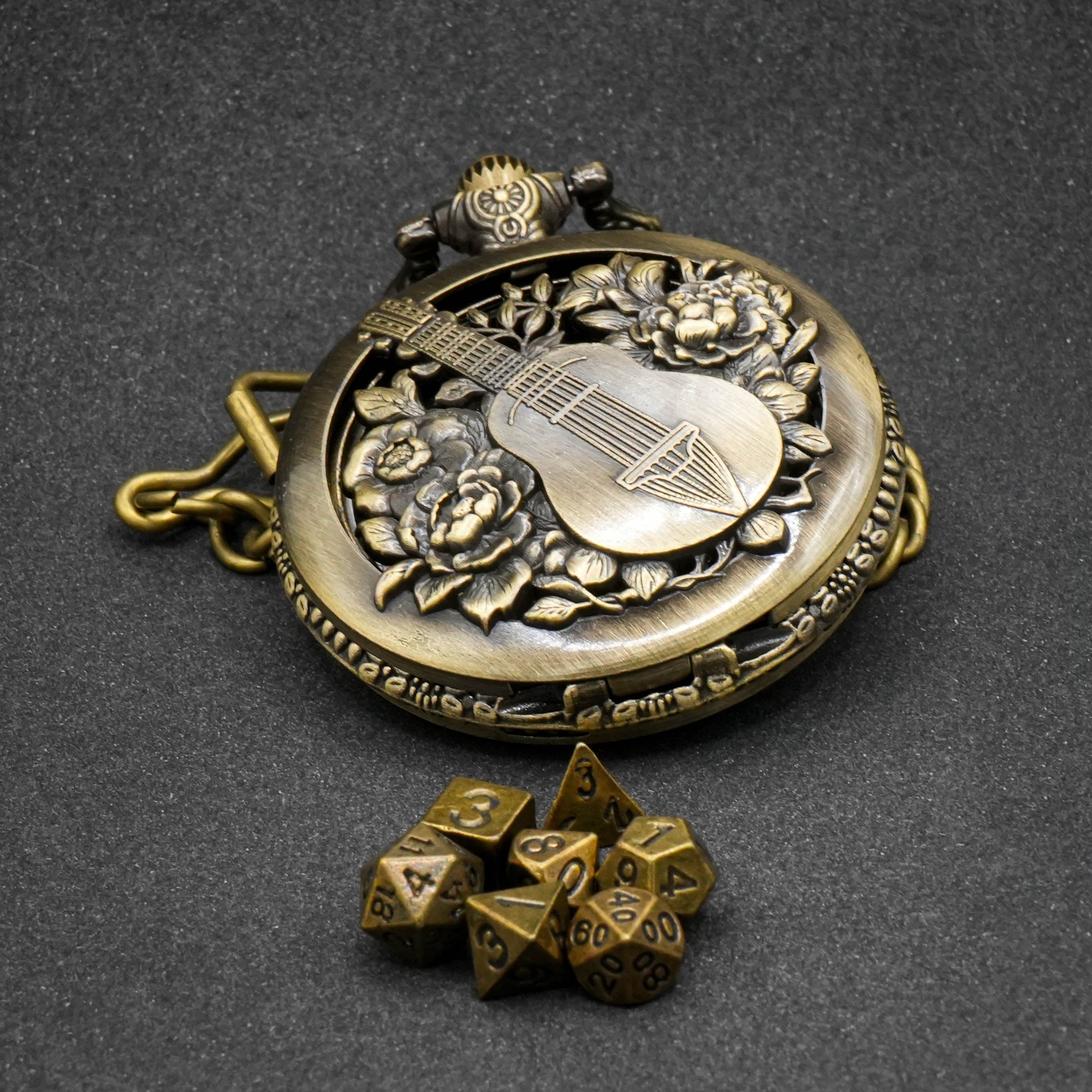 Barden - Würfel Taschenuhr | inkl. 7 teiliges Mini Metallwürfelset | Uhr