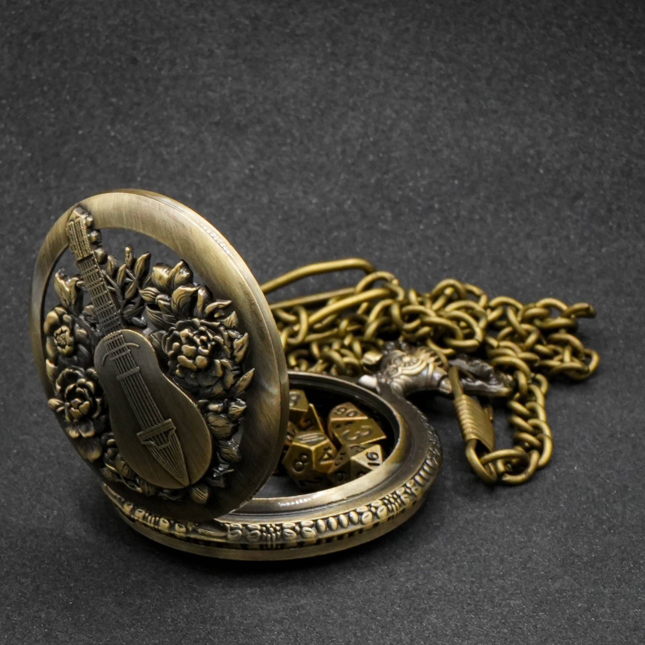 Barden - Würfel Taschenuhr | inkl. 7 teiliges Mini Metallwürfelset | Uhr