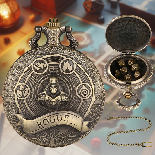 Rogue - Würfel Taschenuhr | inkl. 7 teiliges Mini Metallwürfelset