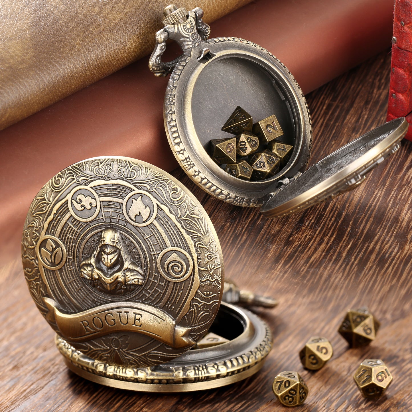 Rogue - Würfel Taschenuhr | inkl. 7 teiliges Mini Metallwürfelset