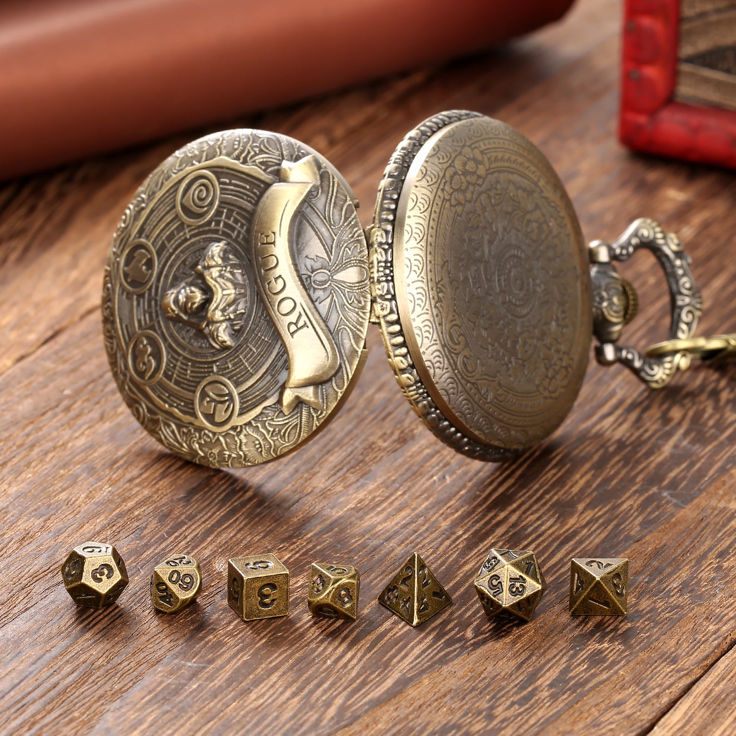 Rogue - Würfel Taschenuhr | inkl. 7 teiliges Mini Metallwürfelset