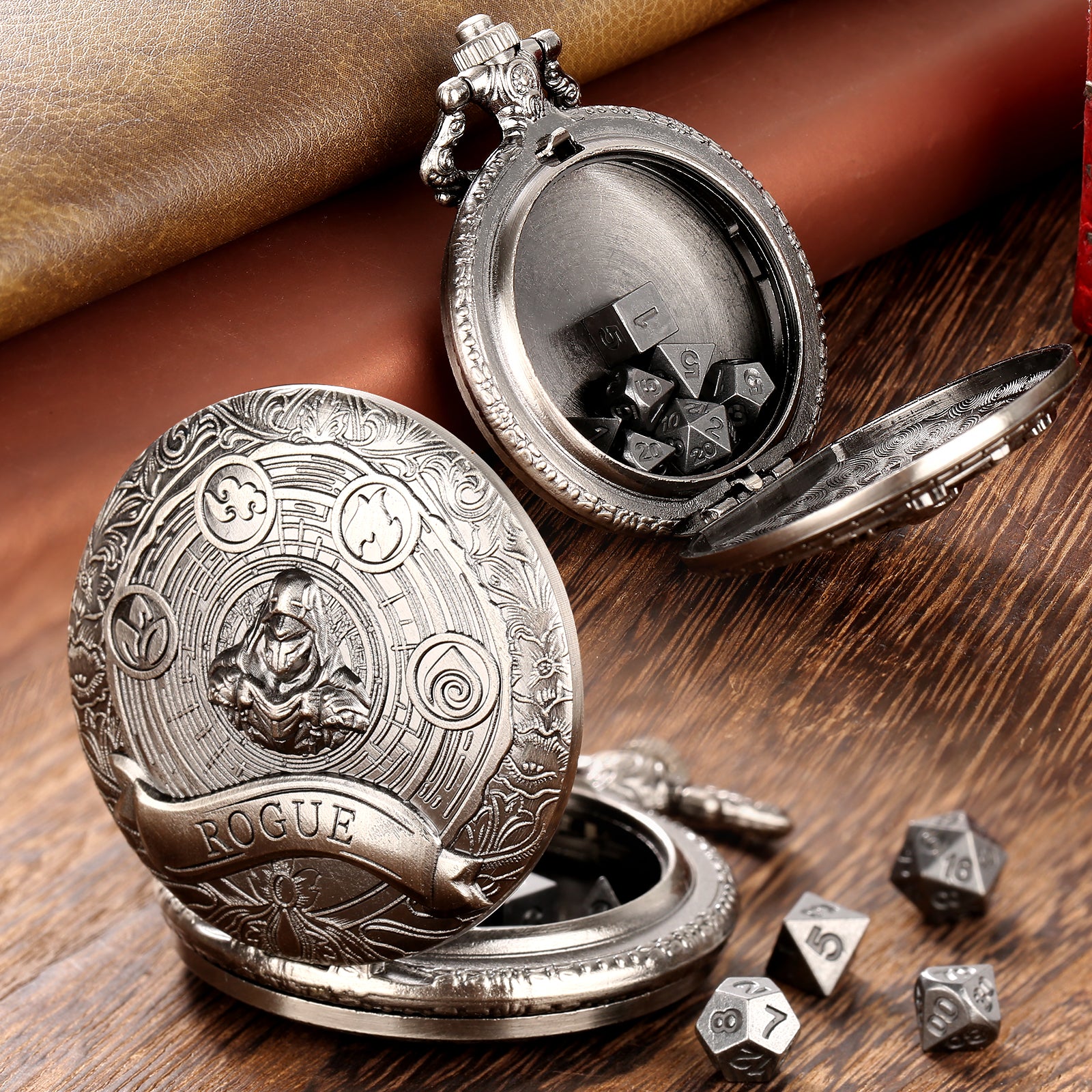 Rogue - Würfel Taschenuhr | inkl. 7 teiliges Mini Metallwürfelset