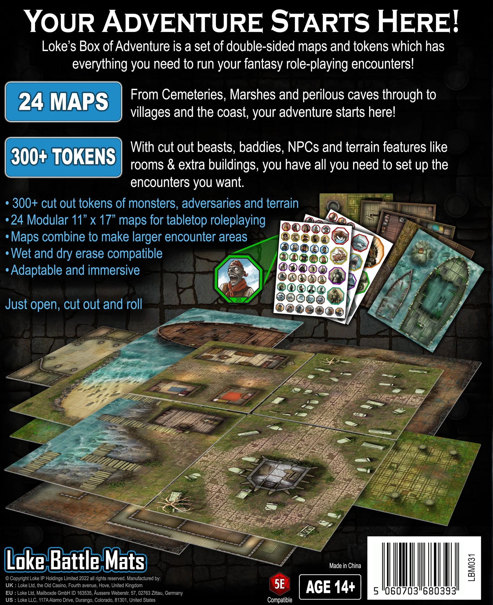 Loke Battlemats Box of Adventure RPG Maps & Tokens Coast of Dread