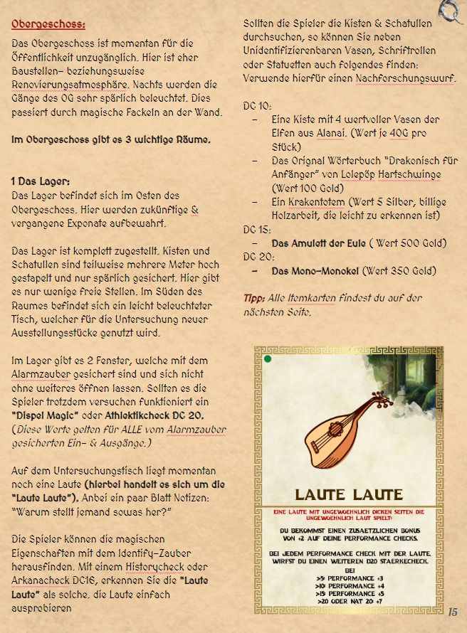 Quest Oneshot Abenteuer : Nachtwächter im Museum von Darenstadt | 5e