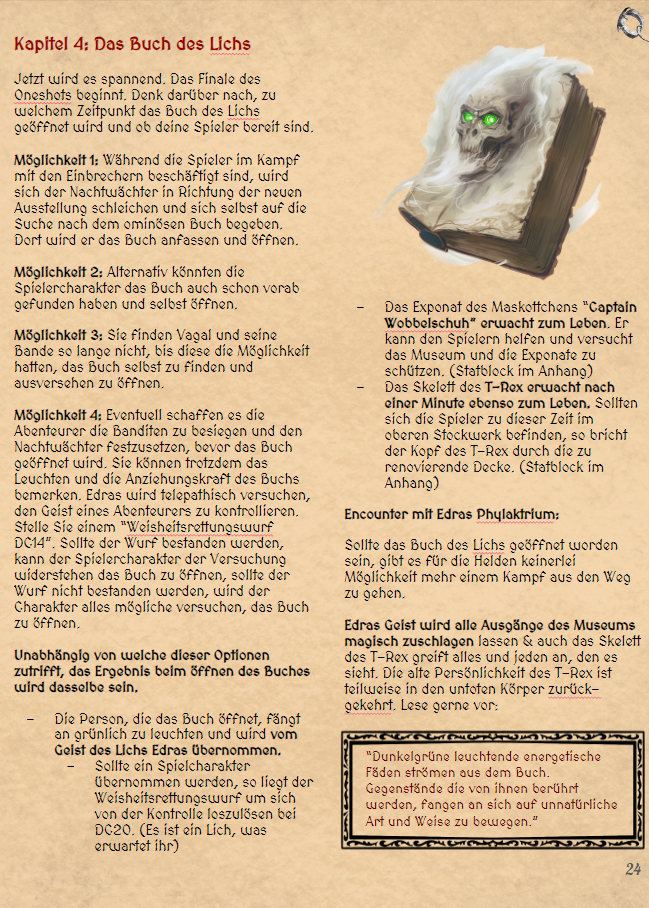 Quest Oneshot Abenteuer : Nachtwächter im Museum von Darenstadt | 5e