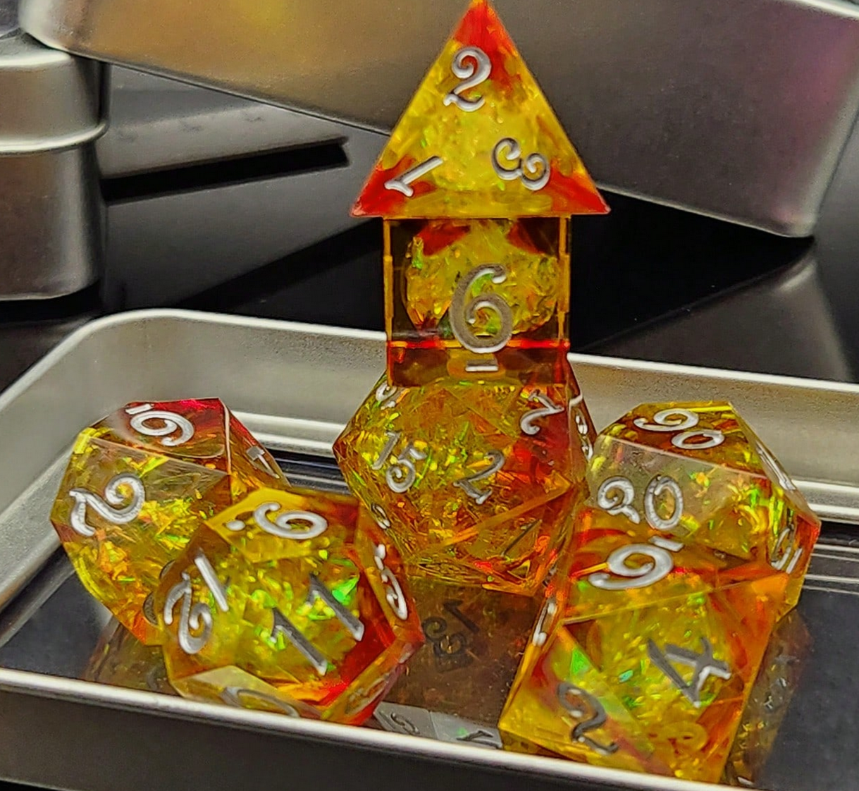 Golden Magic | 7 teiliges Würfelset + Schatulle