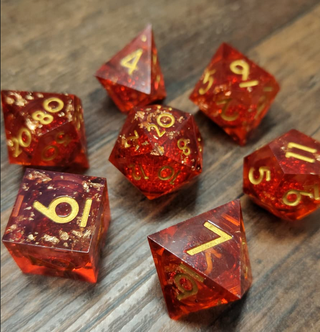 Glutstein - Diceset | 7-teiliges Würfelset + Würfelbeutel
