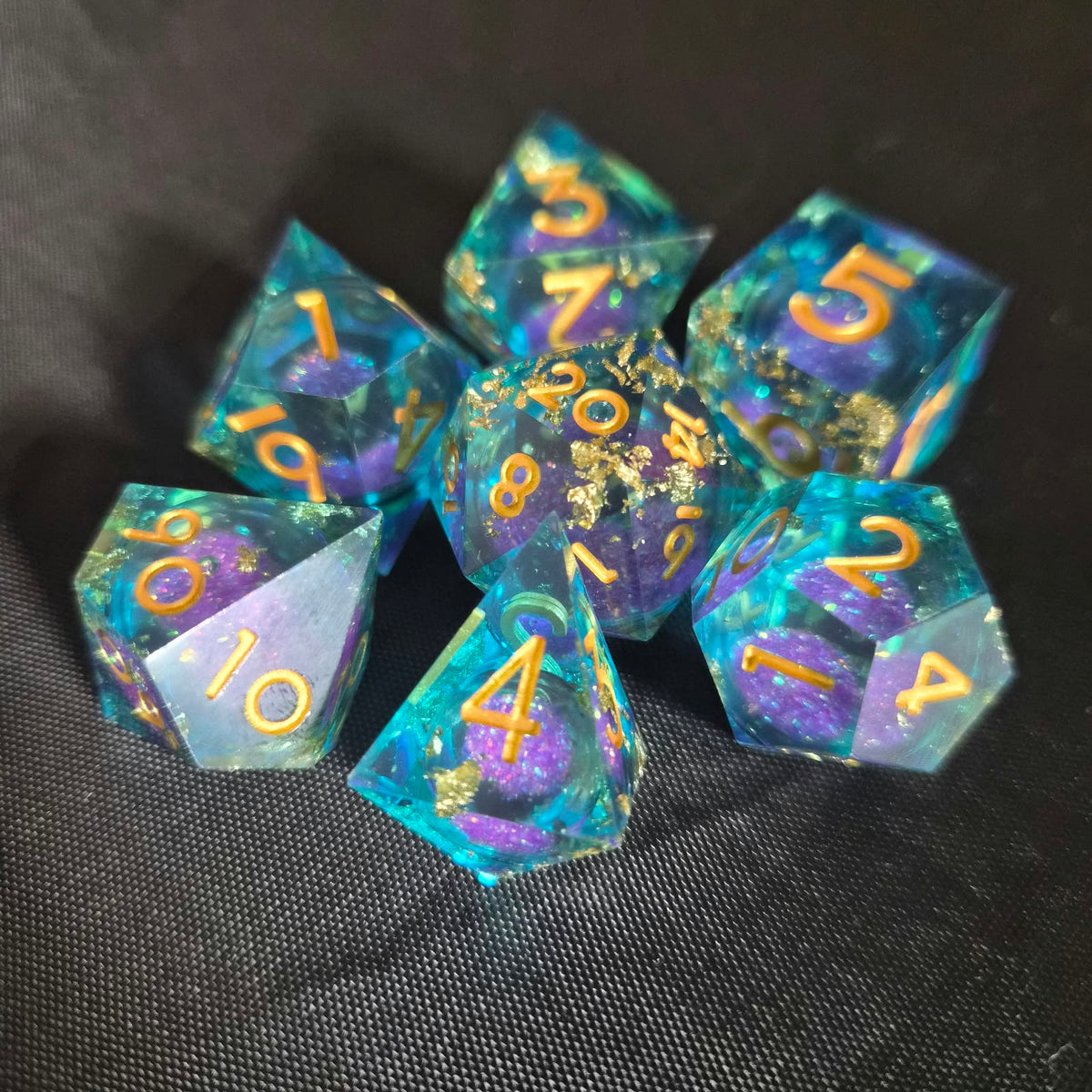 Blue Whirlpool Diceset | Flüssiger Kern Premium 7-teiliges Würfelset