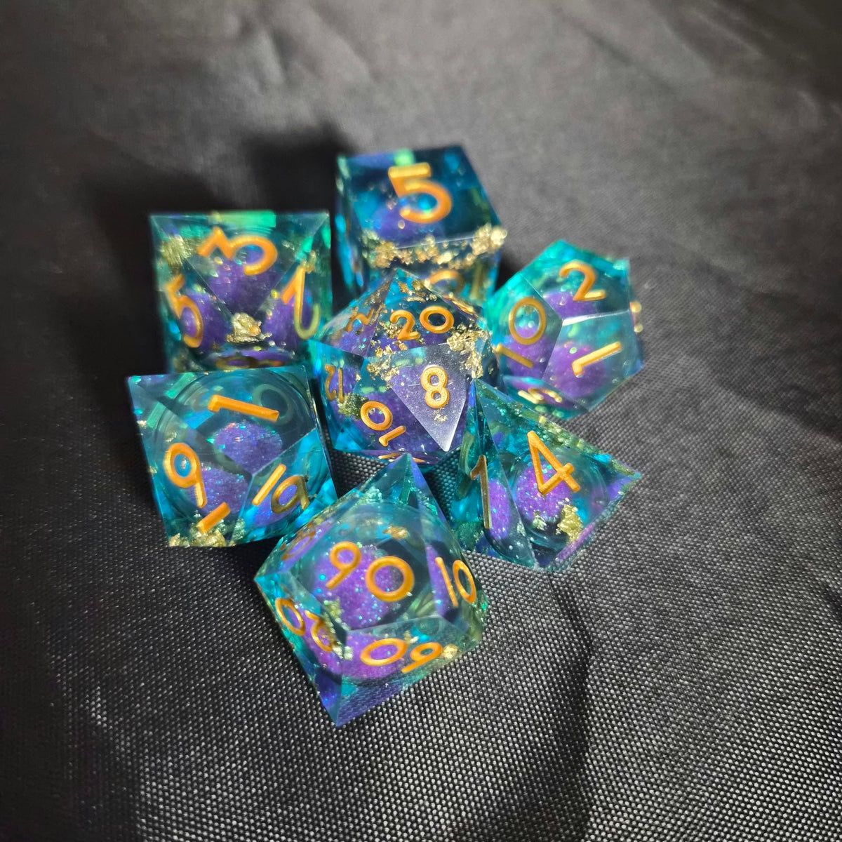 Blue Whirlpool Diceset | Flüssiger Kern Premium 7-teiliges Würfelset