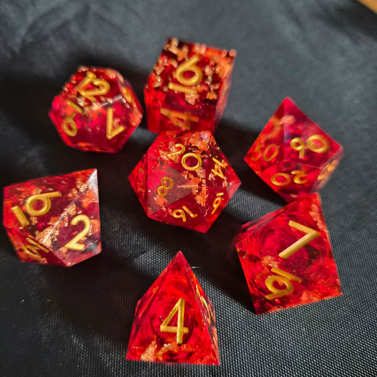 Red Whirlpool Diceset | Flüssiger Kern Premium 7-teiliges Würfelset