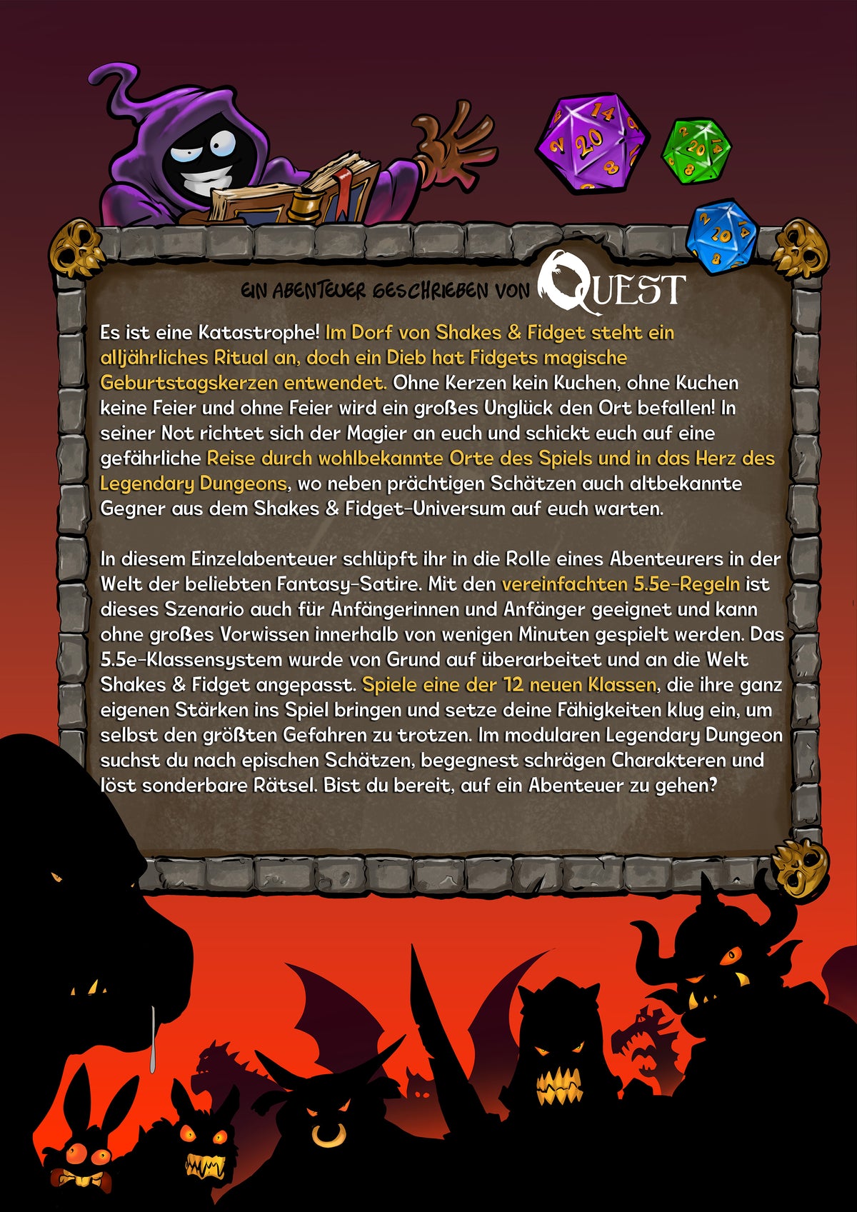 Shakes & Fidget | Chaos im Geburtstagsdungeon Abenteuer Buch Softcover | 5E