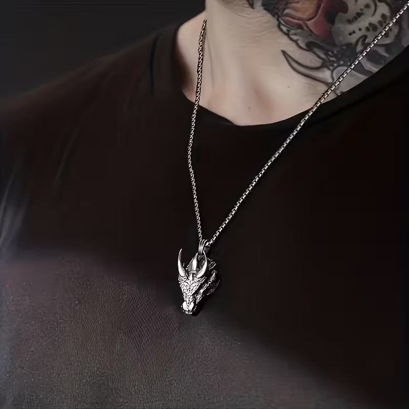 Drachenkopf Metall Kette | Silber